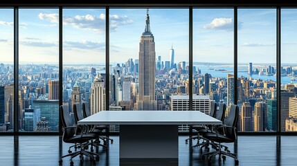 Naklejka na ściany i meble Panoramic city view conference room