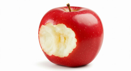 Bitten red apple isolated on white background, realistic juicy texture, clean lighting. Great for healthy eating, nutrition, food packaging or diet visuals.