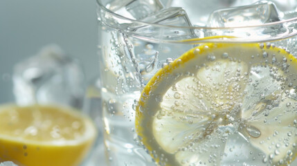 Ice-Cooled Energy Drink with Lemon Garnish