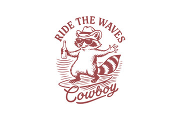 Ride the waves Cowboy, Vintage Summer Animals SVG T Shirt Design
