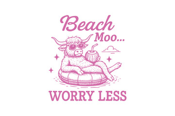 Beach Moo Worry Less, Vintage Summer Animals SVG T Shirt Design