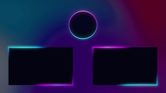 end screen animation of YouTube channel with three templates for video on a black background. Alpha channel, neon light border