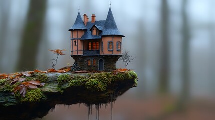 Fairytale castle on mossy cliff