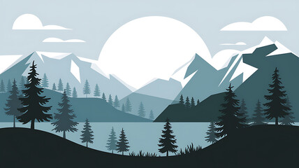 Serene Mountain Lake Landscape with Evergreen Trees