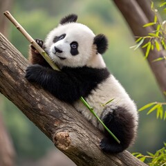 Obraz premium panda eating bamboo