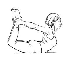 Young woman doing the Dhanurasana pose