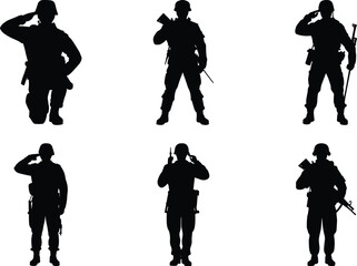 Patriotic Soldier Silhouettes for Memorial Day & Independence Day. USA Military and Veteran Day, 4th of July. American Flag, USA National Holidays, USA Pride & Patriotic Military Vector Illustration.