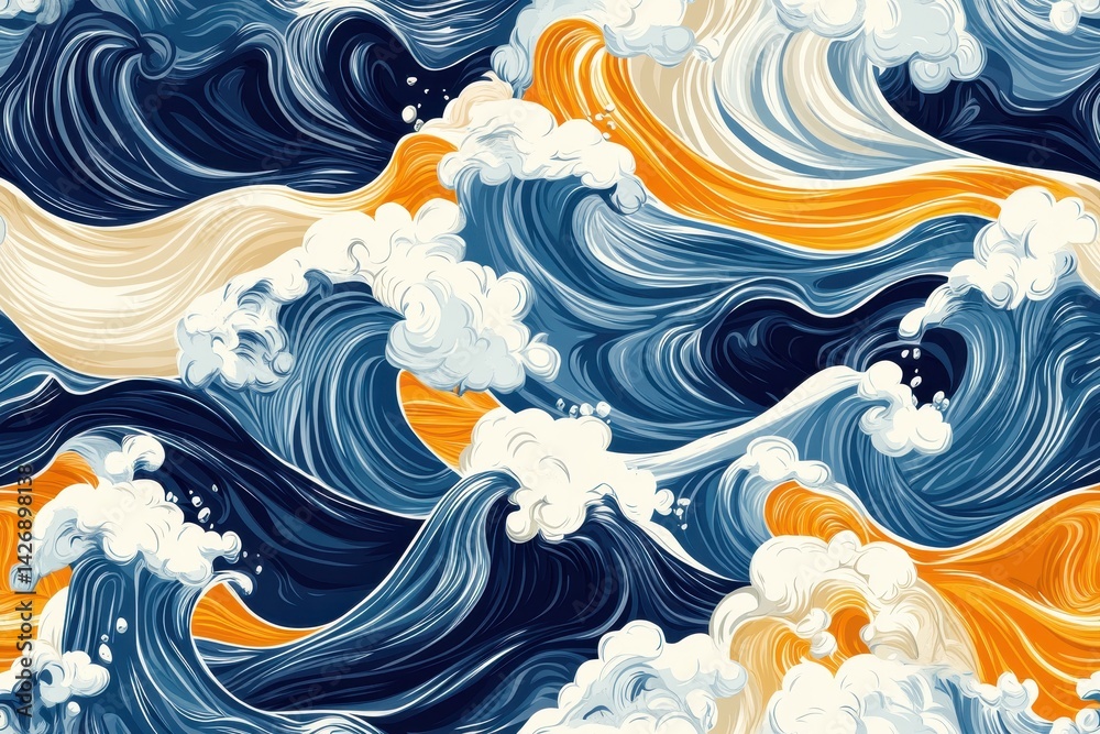 Leinwandbilder Abstract liquid wave pattern showcasing dynamic movement and fluidity in vibrant colors with depth and texture, Abstract liquid wave Seamless