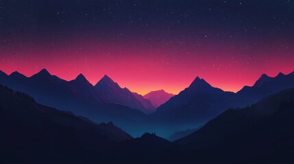 Fototapeta premium Majestic Mountain Landscape at Dusk with Starry Sky and Gradient Colors