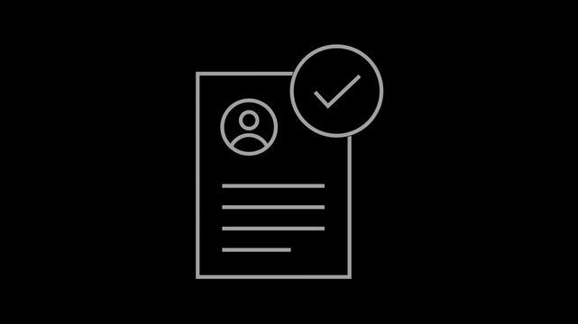 Approved CV icon animation representing a verified curriculum vitae or professional profile. Perfect for job-related content, resume presentations, recruitment videos, and HR or career development vis