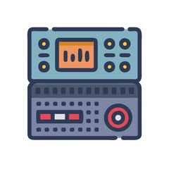 Stylized Synthesizer Illustration on Black Background for Music Production