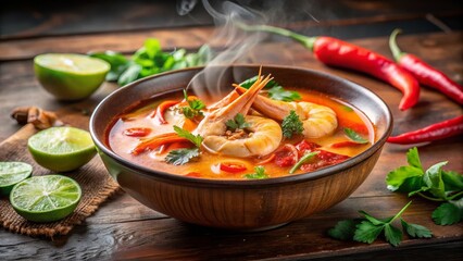 Spicy Tom Yum Soup with Shrimp and Mushrooms, Authentic Thai Cuisine