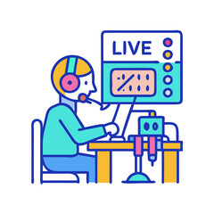 Livestreaming gaming setup with broadcaster and machine learning device