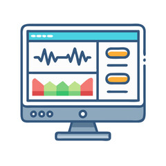 Computer with analysis graphs and data, technology concept