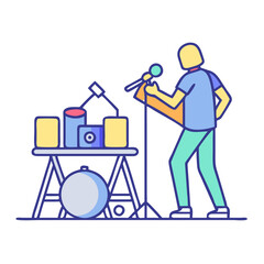 Singer and Drum Set Minimalist Illustration on Black Background