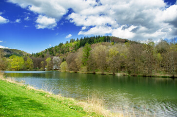 Spring Landscape Lake Forest Hills Germany Scenic