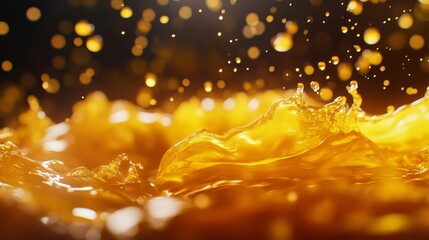 A splash of yellow liquid in the air. The splash is made by a glass of juice