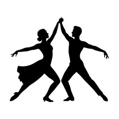 Silhouette of a dancing couple in elegant pose on a transparent background