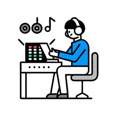 Abstract Robot Office Worker with Monitor Icon Concept