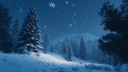 Fototapeta premium Snowy forest starry sky photo
