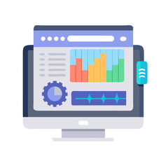 Data Analytics Dashboard on Computer Screen Flat Illustration