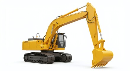 Large Excavator with Extended Arm Isolated on White Background. Generative AI