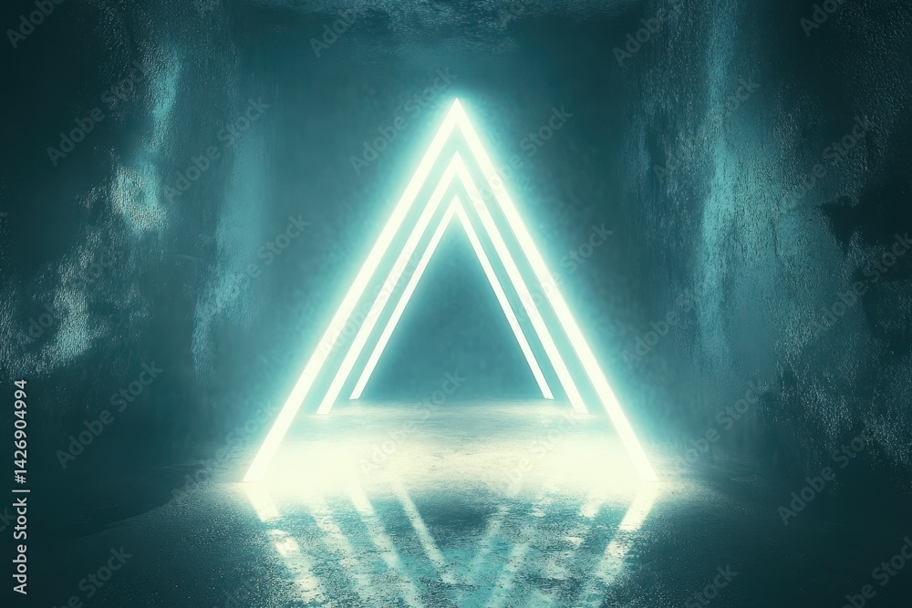 Poster Light rays create an abstract triangular formation in a mystical environment, Animation depicting light rays circling an abstract triangle