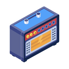 Isometric vintage tube amplifier with black background illustration