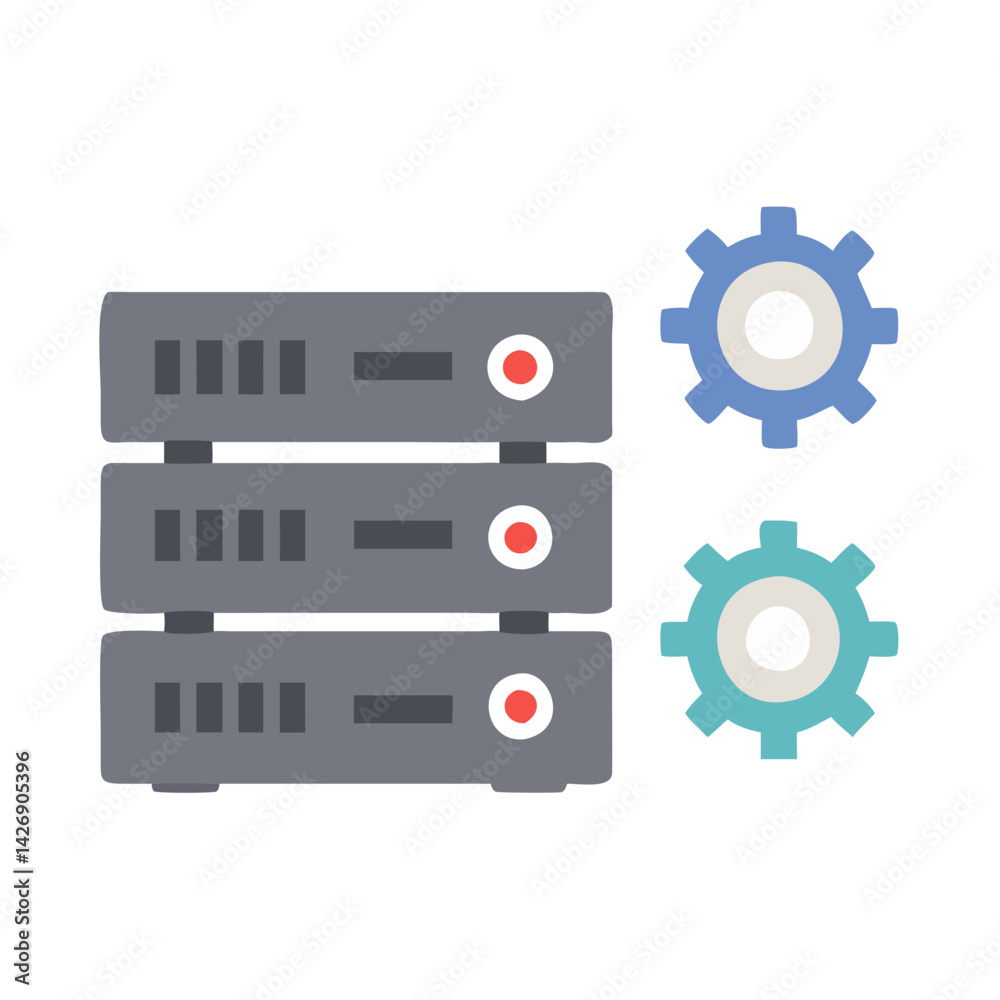 Poster server hosting with gears, cloud computing configuration symbol