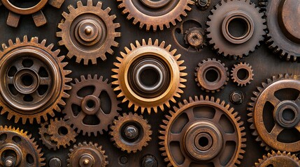 Interlocking bronze gears, intricate mechanism