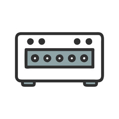 Isolated Vintage Cassette Deck Player Outline, Black Background