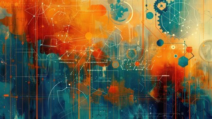Obraz premium This vibrant abstract digital art piece features dynamic patterns and bold colors, perfect for creative projects, backgrounds, or artistic presentations.