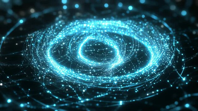 Mesmerizing spiral shape illuminated by blue lights against a deep black background creating a stunning visual contrast and depth perception effect