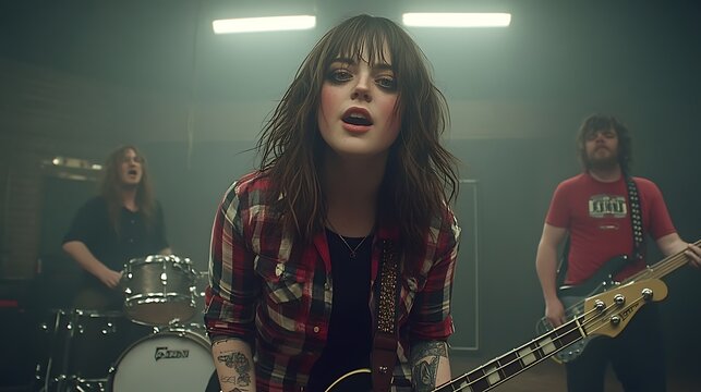 Female vocalist, guitar, band, performance - Powered by Adobe