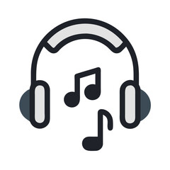 Headphones and Music Notes Icon on Black Background