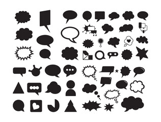 Obraz premium Speech Bubbles & Thought Clouds – Vector Icons, Comic Style Dialogue Balloons – Black Silhouettes, Communication Icons