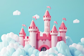 Fototapeta premium Cute castle fantasy background architecture building outdoors.