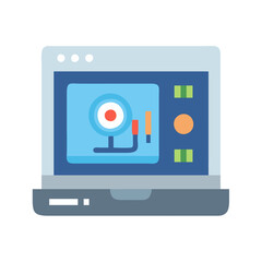 Laptop with camera, virtual meeting, online communication icon