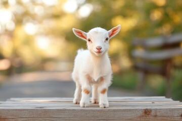 Obraz premium Baby goat portrait adorable farm animal standing outdoors looking at camera