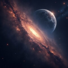 A highly realistic depiction of deep space showing multiple exoplanets orbiting distant stars, dense star clusters, and dark voids, evoking the mysteries of the universe.

