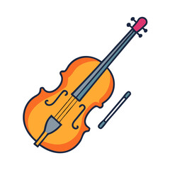 Fototapeta premium Stylized Cartoon Violin with Bow Illustration on Black