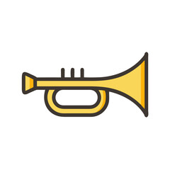 Golden Cartoon Trumpet Isolated on Black Background