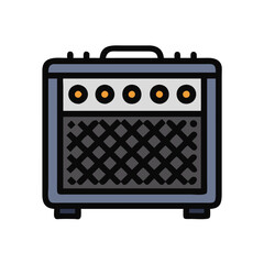 Illustrated guitar amplifier, music equipment on black background