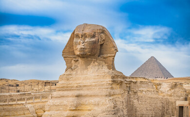 The Great Sphinx in Giza pyramid complex, Cairo, Egypt.