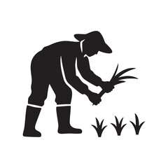 Farmer Planting Rice – Silhouette Vector Design Agriculture Worker Silhouette