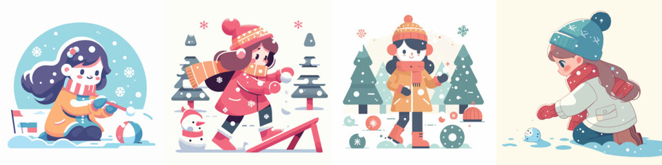 vector character of a girl playing in the snow