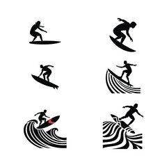 Surfer Catching Waves – Silhouette Vector Design