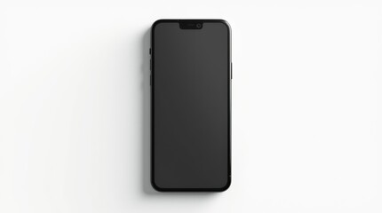 Modern black smartphone with blank screen perfectly isolated on pure white background for product photography

