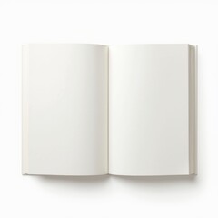 Open book with blank pages isolated on white background showing detailed paper texture and binding for mockup or design purposes

