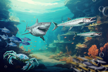 Fototapeta premium Hunting shark digital paint illustration
